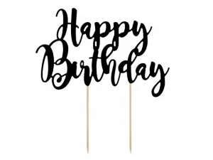 Dekoracja na tort Topper na tort Happy Birthday, czarny, 22,5cm Partydeco (KPT11-010)