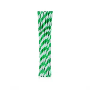 Słomka Godan papierowe, łamane, zielone paski 6x200 mm/12szt. 12 szt (RP-LZ12)