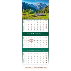 Kalendarz ścienny plecki zielone kalendarz trójdzielny GÓRY 850mm x 295mm Wydawnictwo Wokół Nas (KS 055)