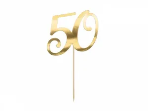 Dekoracja na tort Topper na tort 50, złoty, 20.5cm Partydeco (KPT62-50-019)