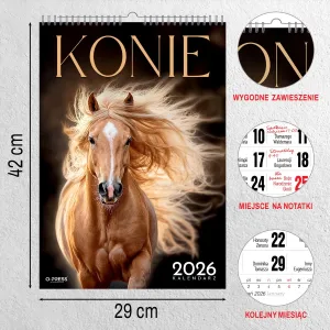 Kalendarz ścienny 16  stron wieloplanszowy A3 Press (konie)