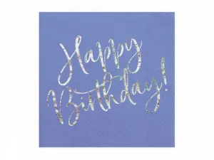 Serwetki Partydeco papierowe w kolorze granatowym z holograficznym napisem Happy Birthday wymiary po rozłożeniu ok. 33 x 33 cm, wymiary po złożeniu ok. 16,5 x 16,5 cm - granatowy 333mm x 333mm (SP33-80-074)