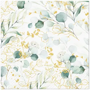 Serwetki Lunch Golden Eucalyptus mix nadruk bibuła [mm:] 330x330 Paw (SDL143900)
