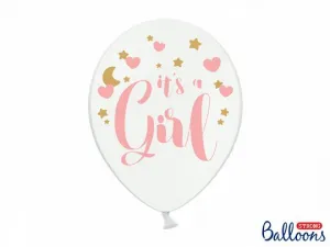 Balon gumowy Partydeco gumowy z nadrukiem Its a Girl różowo-złoty 30 cm/6 sztuk pastelowy 6 szt biały 300mm (SB14P-233-008-6)