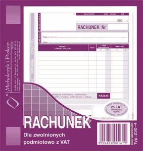 Druk offsetowy 2/3 A5 Rachunek dla zwolnionych podmiotowo z VAT 80k. Michalczyk i Prokop (230-4)