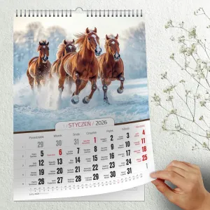 Kalendarz ścienny 16  stron wieloplanszowy A3 Press (konie)