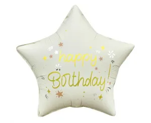 Balon foliowy Happy Birthday, gwiazda matowa biała 18cal Godan (FG-GHMB)