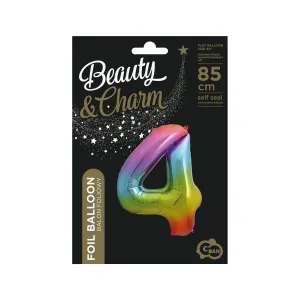 Balon foliowy cyfra 4 tęczowy 85cm 40cal Godan (HS-C34T4)