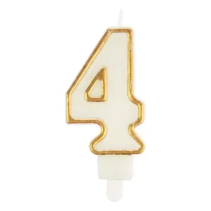 Świeczka urodzinowa cyferka nr 4 biała złota obwódka Arpex (DS0125ZLO-4-9906)