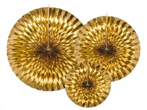 Dekoracja Partydeco rozety dekoracyjne złote 1 opakowanie/3 sztuki (RPK12-019M)