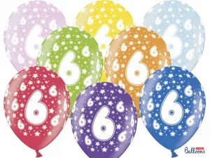 Balon gumowy Partydeco gumowy 6 urodziny, mix kolorów 30 cm/6 sztuk mix 300mm (SB14M-006-000-6)