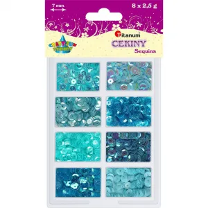 Cekiny Titanum Craft-Fun Series okrągłe zestaw 8 kolorów niebieskie (3G8P 160161)