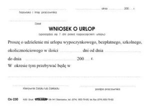 Druk offsetowy A6 wniosek o urlop 100k. Stolgraf (K50)