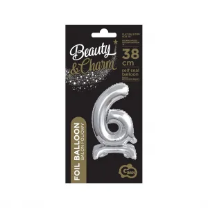 Balon foliowy Godan cyfra 6 stojąca 38cm, srebrny (BC-ATS6)