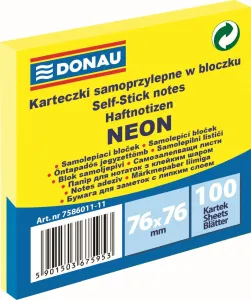 Notes samoprzylepny (karteczki) Neon żółty 100k [mm:] 76x76 Donau (7586011-11)