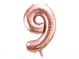 Balon foliowy Partydeco Cyfra 9, 86cm, różowe złoto (FB1M-9-019R)