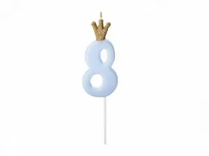 Świeczka urodzinowa Partydeco Cyferka 8, jasny niebieski, 9.5cm (SCU6-8-001J)