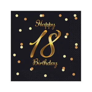Serwetki Godan 18 Birthday,nadruk złoty - CZARNY 330mm x 330mm (PG-S18C)