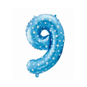 Balon foliowy Godan niebieski w gwiazdy cyfra 9 26 cali 26cal (hs-c26n9)