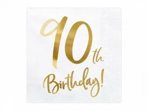 Serwetki Partydeco 90th Birthday - biała 330mm x 330mm (SP33-77-90-008)