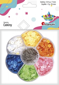 Cekiny Titanum Craft-Fun Series 6 kolorów + szpilki mix (7HPB)