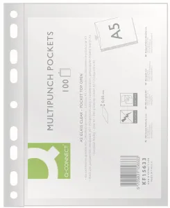 Koszulki na dokumenty krystaliczne A5 kolor: przezroczysty typu U 50 mic. Q-Connect (KF15633)