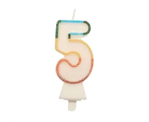 Świeczka urodzinowa cyferka 5, tęczowa, NOWY BIO BROKAT, 8,5 cm Godan (SW-CBB5)
