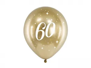 Balon gumowy Partydeco Glossy 60 urodziny złoty 300mm (CHB14-1-60-019-6)