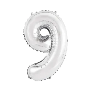 Balon foliowy cyfra 9 srebrny 35 cm Godan (FG-C35S9)