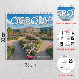 Kalendarz ścienny ogrody 33x33 330mm x 330mm Press