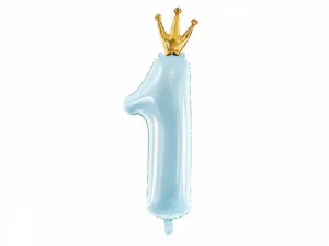 Balon foliowy Partydeco Cyfra 1, 30x90cm, błękit 35cal (FB87M-011)