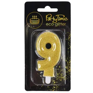 Świeczka urodzinowa eko brokat złota cyfra 9 Arpex (DS0970ZLO-9-0987)