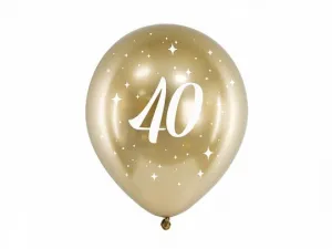 Balon gumowy Partydeco Glossy 40 urodziny złoty 300mm (CHB14-1-40-019-6)
