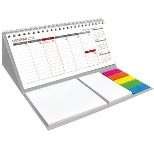 Kalendarz biurkowy tygodniowy MAXI biurkowy z notesem, spiralowany 210mm x 110mm Wydawnictwo Wokół Nas (KB 044 B szary)