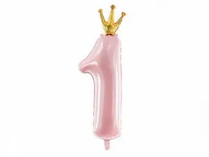 Balon foliowy Partydeco Cyfra 1, 30x90cm, jasny róż 35cal (FB87M-081J)