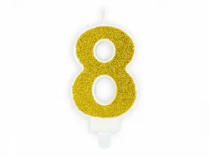 Świeczka urodzinowa Partydeco cyferka 8 złoty brokat 7cm (SCU3-8-019B)
