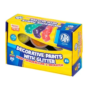 Farby plakatowe dekoracyjne z brokatem kolor: mix 20ml 6 kolor. Astra (301124002)