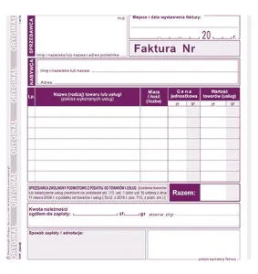 Druk offsetowy 2/3 A5 Faktura dla podatników zwolnionych podmiotowo z podatku VAT 80k. Michalczyk i Prokop (204-4E)
