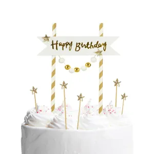 Dekoracja na tort Happy Birthday - pomponiki złote Arpex (KK0133ZLO-7690)