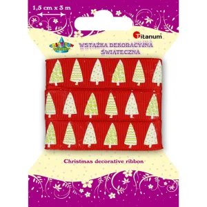 Wstążka Titanum Craft-Fun Series Xmas nadruk choinki czerwono-zielony 15mm 3m (DD139)