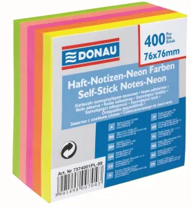 Notes samoprzylepny (karteczki) mix fluo 400k [mm:] 76x76 Donau (7574001PL-99)