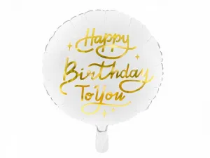Balon foliowy Partydeco Happy Birthday To You, 35cm, biały 14cal (FB58)