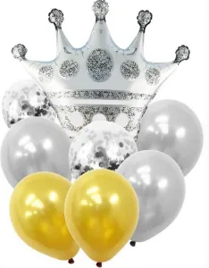 Balon gumowy zestaw balonów 9 elementów korona srebrna mix Antella
