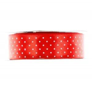 Wstążka Partydeco satynowa kropki czerwony 25mm 25m (TSK25-007-08)