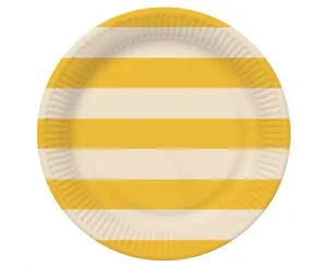 Talerz jednorazowy paski żółty papier śr. 180mm 6 szt Godan (PG-TPA1)