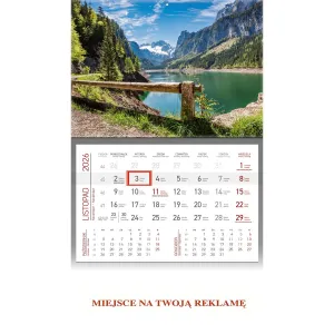 Kalendarz ścienny GÓRSKIE JEZIORO JEDNODZIELNY plecki zielone 512mm x 295mm Wydawnictwo Wokół Nas (KS 056)