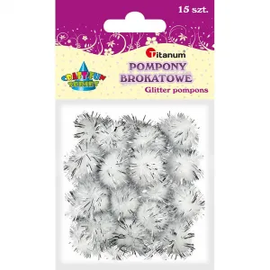 Pompony Titanum Craft-Fun Series brokatowe białe 15 szt (338524)