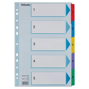 Przekładka numeryczna Mylar kartonowe A4 różnokolorowy 160g 5k 1-5 Esselte (100160)