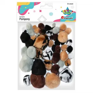 Pompony Titanum Craft-Fun Series cętki tygrysa + jednokolorowe mix 54 szt (YFP038)