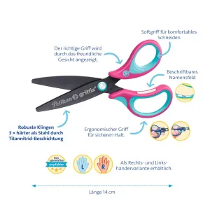 Nożyczki Griffix zaokrąglone praworęczne różowe 14cm Pelikan (300009543)